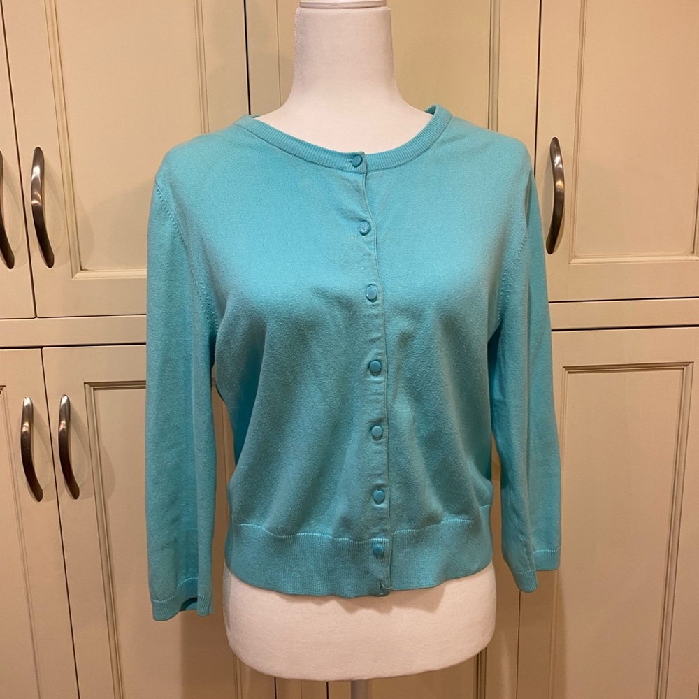 Authentic Lilly Pulitzer light classic turquoise cardigan.  Size M gently used